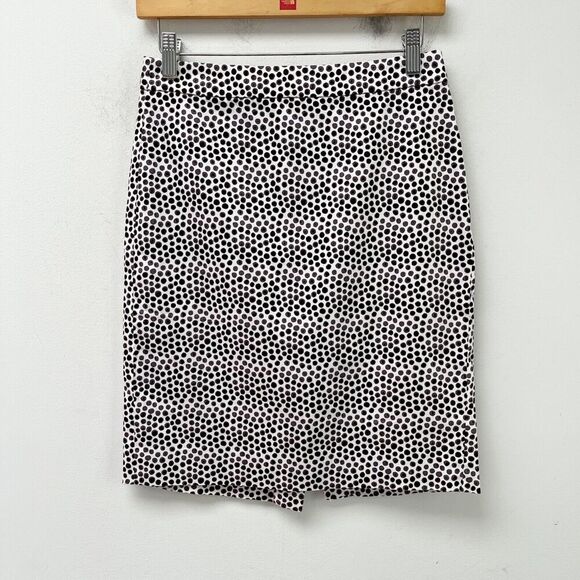 J. Crew Women's The Pencil Skirt 0 Polka Dot Print Brown & White 37532 Stretch - Picture 3 of 8